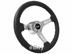 1955 1968 Chevy S6 Black Leather Steering Wheel Kit White SS