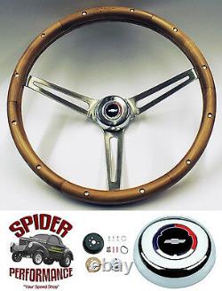 1957-1963 Chevy steering wheel RED WHITE BLUE BOWTIE 15 MUSCLE CAR WALNUT
