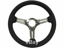 1969 1994 Chevy S6 Black Leather Steering Wheel Kit White SS