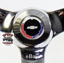 1970-73 Chevy pickup steering wheel Red White Blue Bowtie 14 3/4 Vintage Chrome