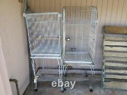 2 Bird Cages Large Parrot ChROME Cockatiel Houses Metal Stand with wheels
