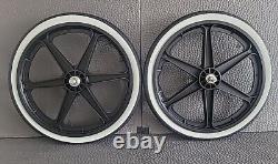 20 BICYCLE GT STYLE MAG BLACK WHEELS 6 SPOKE OLD-SCHOOL With WHITE WALL TIRES