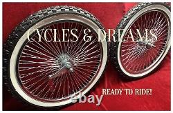 20 CHROME PLATTED LOWRIDER RIMS SET 72 SPOKES With WHITE WALL KBOBBY TIRES