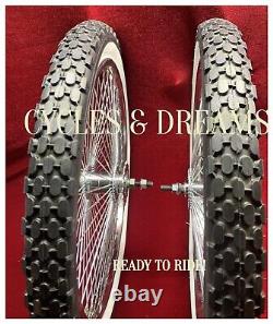 20 CHROME PLATTED LOWRIDER RIMS SET 72 SPOKES With WHITE WALL KBOBBY TIRES