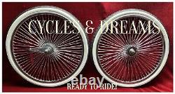 20 CHROME PLATTED LOWRIDER RIMS SET 72 SPOKES With WHITE WALL SLICK III TIRES