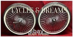 20 CHROME PLATTED LOWRIDER RIMS SET 72 SPOKES With WHITE WALL SLICK WIDE TIRES