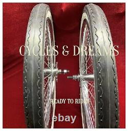 20 CHROME PLATTED LOWRIDER RIMS SET 72 SPOKES With WHITE WALL SLICK WIDE TIRES