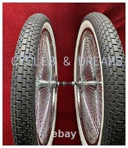 20 Front & Coaster Wheel 144 Spokes, White Wall Brick Tire 20 X 2.125, Bundle