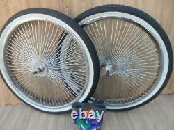 20 Lowrider Bicycle WHEELSET ASSEMBLED Chrome Wheels & White Walls 140 Spoke Fr
