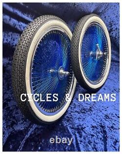 20 Two Tone Wheel Blue/ Chrome, 140 Spokes, High End Polished, W / Brick Tires