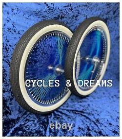 20 Two Tone Wheel Blue/ Chrome, 140 Spokes, High End Polished, W / Brick Tires