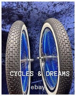 20 Two Tone Wheel Blue/ Chrome, 140 Spokes, High End Polished, W / Brick Tires