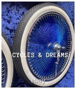 20 Two Tone Wheel Blue/ Chrome, 140 Spokes, High End Polished, W / Brick Tires