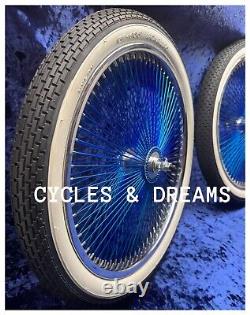 20 Two Tone Wheel Blue/ Chrome, 140 Spokes, High End Polished, W / Brick Tires