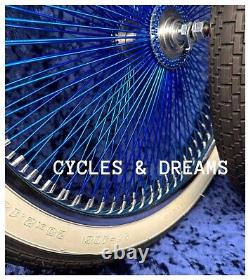 20 Two Tone Wheel Blue/ Chrome, 140 Spokes, High End Polished, W / Brick Tires