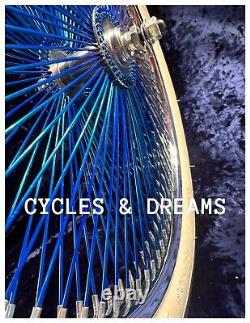 20 Two Tone Wheel Blue/ Chrome, 140 Spokes, High End Polished, W / Brick Tires