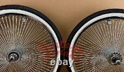 20 VINTAGE LOWRIDER HIGH END POLISHED WHEELS 144 SPOKES With TIRES & DICE VALVE