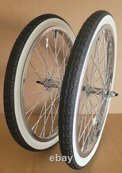 20x 1.75 BMX Steel Wheels PAIR freewheel 36 spokes BLACK/WHITE WALL TIRES K. I. T