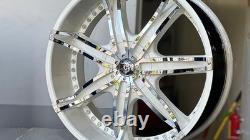 22x8.5/22x9.5 Diablo Wheels DNA Custom White Chrome Inserts Rims (4pcs) A1