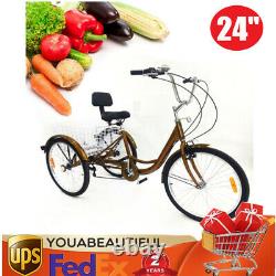 24 Adult Tricycle Trike Bike 3 Wheel Shopping Bike 6 speed with Backrest & Basket