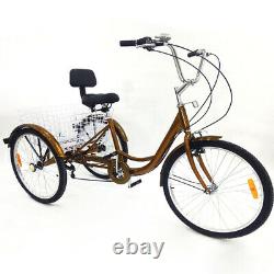 24 Adult Tricycle Trike Bike 3 Wheel Shopping Bike 6 speed with Backrest & Basket