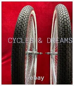 26 FRONT & COASTER DAYTON RIMS 144 SPOKES With WHITE WALL BRICK RED LINE TIRES