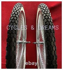 26 FRONT & COASTER WHEELS 144 SPOKES With WHITE WALL KNOBBY TIRES 26 X 2.125
