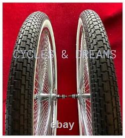 26 Front & Coaster Dayton Wheels 144 Spokes, White Wall Brick Tires 26 X 2.125