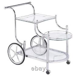 3-Tier Wheeled Recreation Game Room Serving Cart with Finials, Chrome and Clear