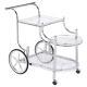 3-Tier Wheeled Recreation Game Room Serving Cart with Finials, Chrome and Clear