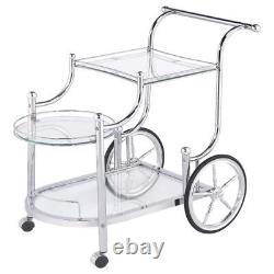 3-Tier Wheeled Recreation Game Room Serving Cart with Finials, Chrome and Clear