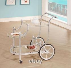 3-Tier Wheeled Recreation Game Room Serving Cart with Finials, Chrome and Clear