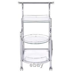 3-Tier Wheeled Recreation Game Room Serving Cart with Finials, Chrome and Clear