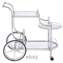 3-Tier Wheeled Recreation Game Room Serving Cart with Finials, Chrome and Clear