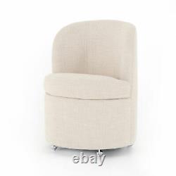 33 H Elegant Chic Cream White Dining Chair Drum Shape Chrome Wheels Modern