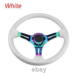 350mm 14 Universal Deep Dish ABS Wood Steering Wheel White/Neo Chrome Spoke