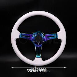 350mm 14 Universal Deep Dish ABS Wood Steering Wheel White/Neo Chrome Spoke