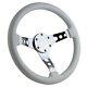 350mm Chrome Golf Cart Steering Wheel with White Grip and Horn Cover Plate
