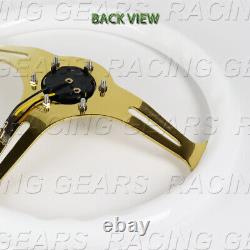 350mm Nrg-st-015cg-wt White Wood Grip Chrome Gold Spokes 2 Deep Steering Wheel