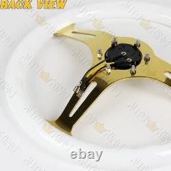 350mm White Wood Grip Chrome Gold Spoke Nrg-st-015cg-wt Racing Steering Wheel