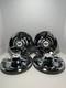 (4) 3 Bar Fluted Spinners Center Caps For Chevy Rally Wheels 7, White Flags Logo