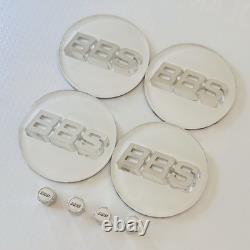 4pc 3D Silver White OEM BBS 70mm Center Caps 56.24.120 & 4pc Chrome Valve Caps