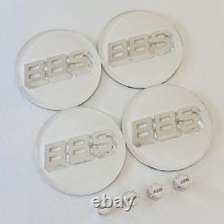 4pc 3D Silver White OEM BBS 70mm Center Caps 56.24.120 & 4pc Chrome Valve Caps