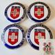 4pc OEM HRE Red White Blue 63mm Center Caps XC635HRE-2PC and 4 Chrome Valve Caps