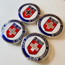 4pc OEM HRE Red White Blue 63mm Center Caps XC635HRE-2PC and 4 Chrome Valve Caps