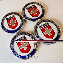 4pc OEM HRE Red White Blue 63mm Center Caps XC635HRE-2PC and 4 Chrome Valve Caps