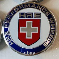 4pc OEM HRE Red White Blue 63mm Center Caps XC635HRE-2PC and 4 Chrome Valve Caps