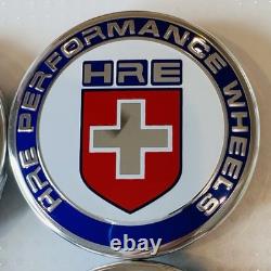 4pc OEM HRE Red White Blue 63mm Center Caps XC635HRE-2PC and 4 Chrome Valve Caps