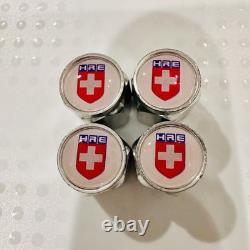 4pc OEM HRE Red White Blue 63mm Center Caps XC635HRE-2PC and 4 Chrome Valve Caps
