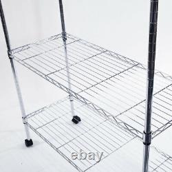 5-Layer Chrome Plated Iron Shelf with Nylon Wheels Chrome Srorage Rack White